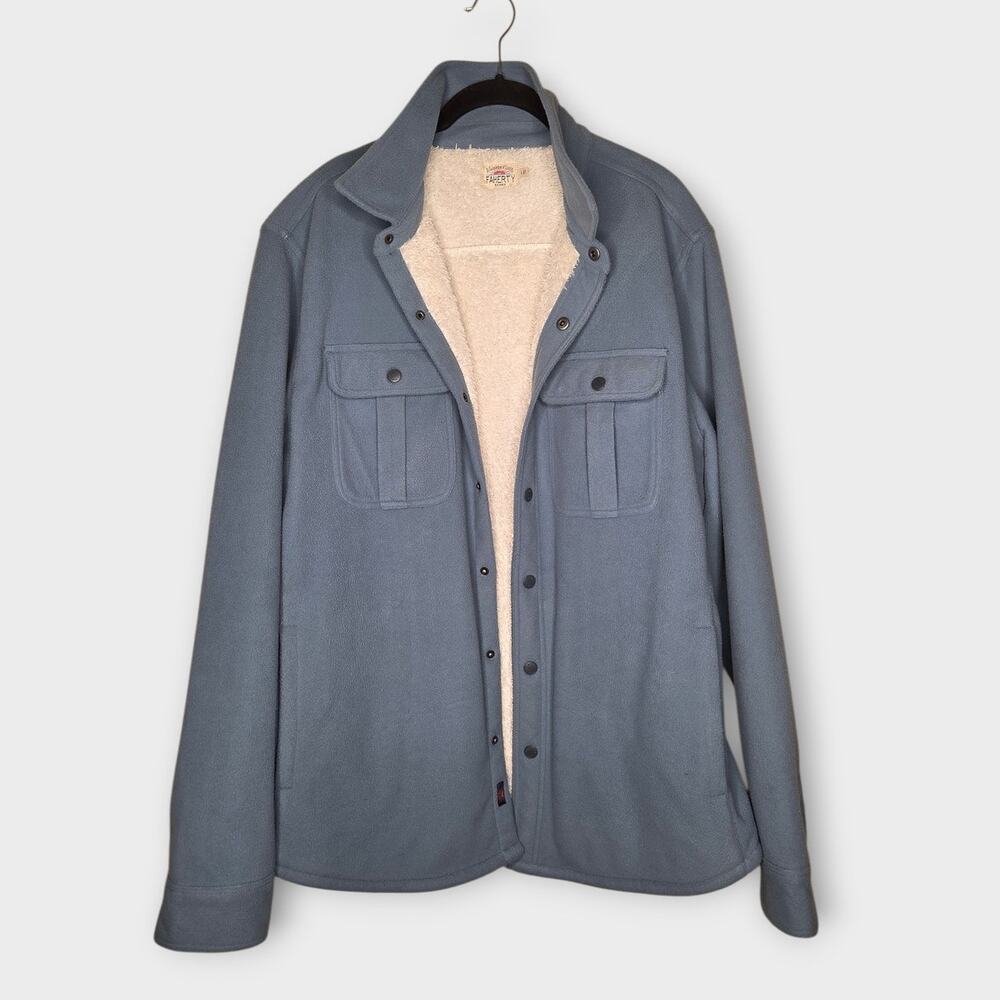 Faherty Sherpa Lined Shirt Jacket Blue Snap Front Shacket Mens Lg